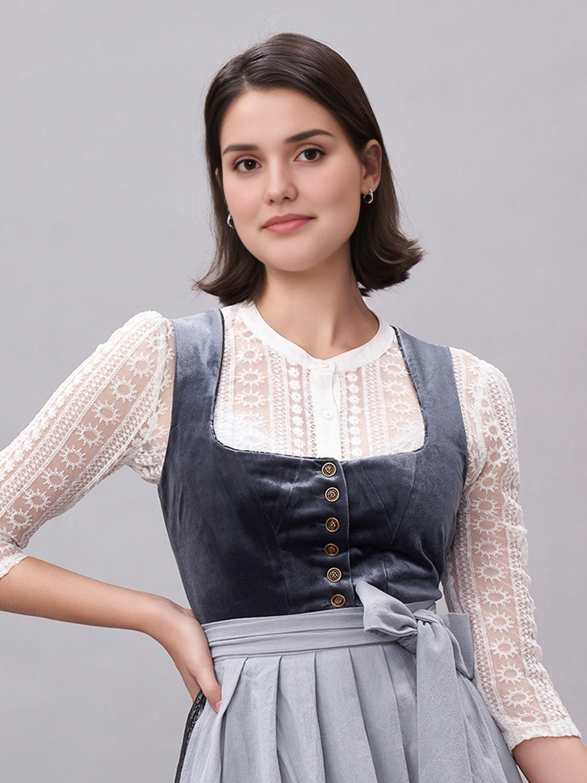 Samt Dirndl in Blau