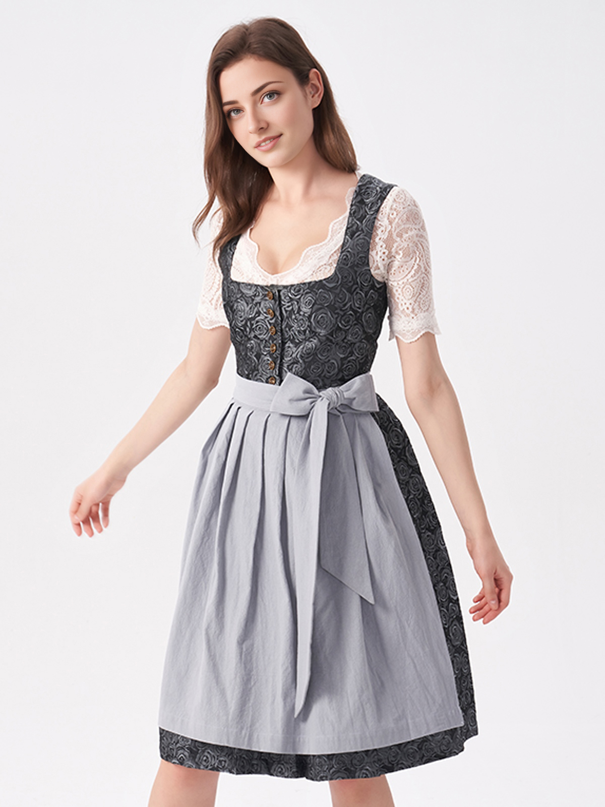 Modernes blaues Dirndl mit floralen Details